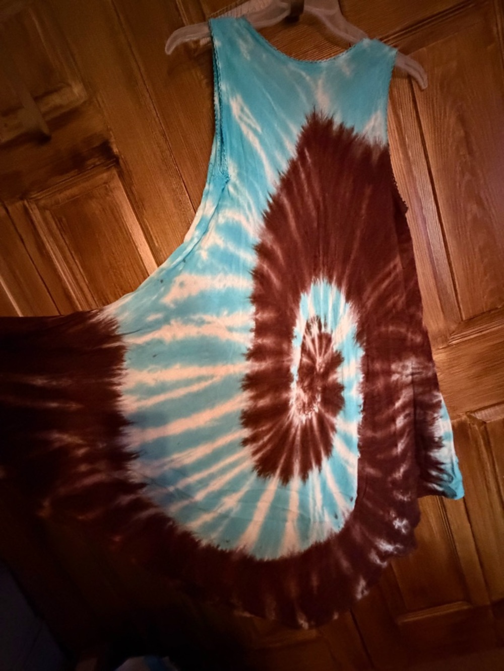 TRUE ROCK Turquoise & Chocolate Tie-Dye Tank Dress with Embroidered Detail - Picture 4 of 7